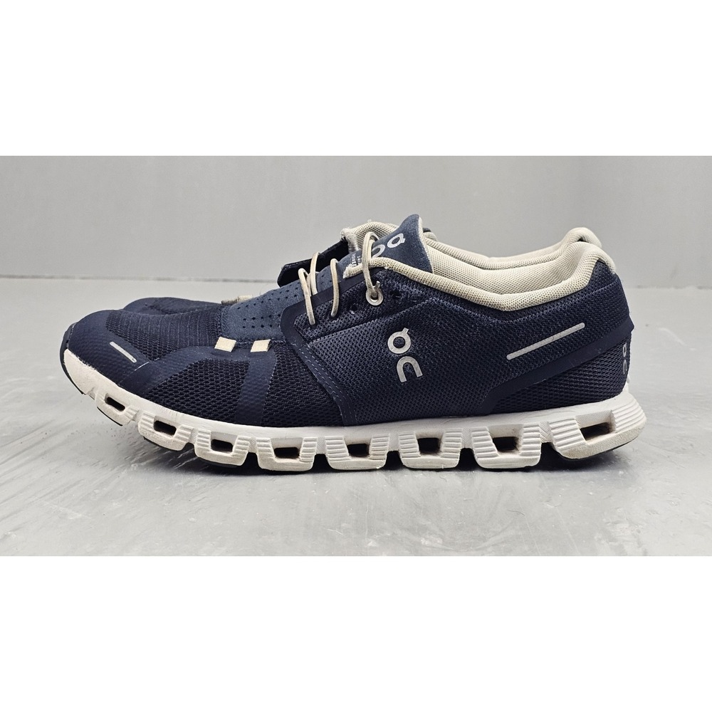 On Cloud 5 Running Shoes Mens 8.5 Navy Blue Speed White Athletic Walking Shoes